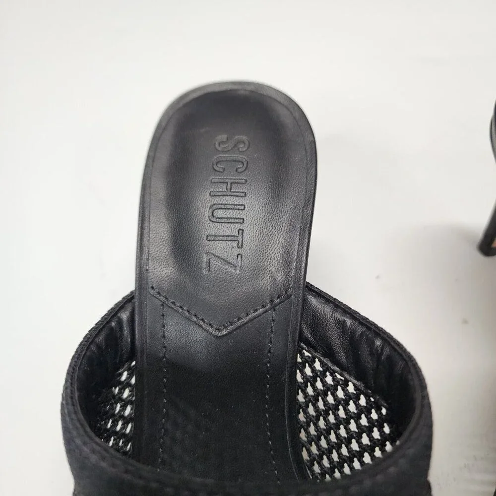 Schutz Sinara True Black Strap Slip On Open Toe Stiletto Mid Heeled‎ Sandals 7B